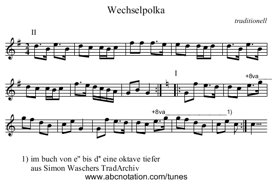 Wechselpolka - staff notation