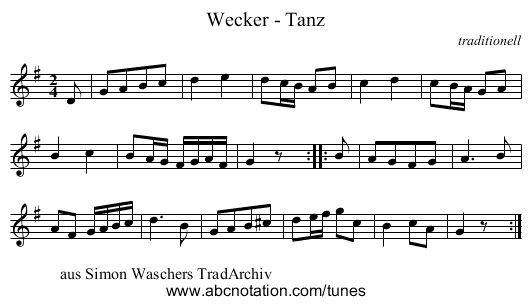 Wecker - Tanz - staff notation