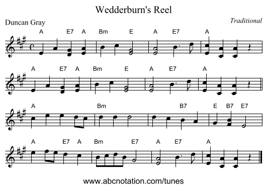 Wedderburn's Reel - staff notation