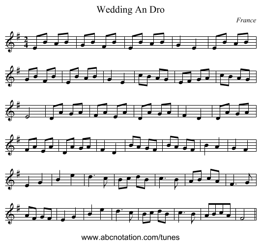 Wedding An Dro - staff notation