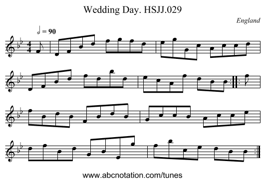 Wedding Day. HSJJ.029 - staff notation