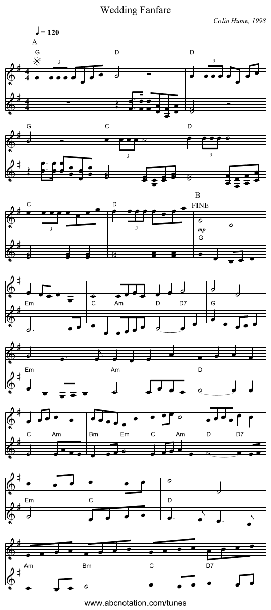 Wedding Fanfare - staff notation