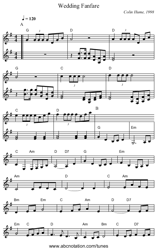 Wedding Fanfare - staff notation