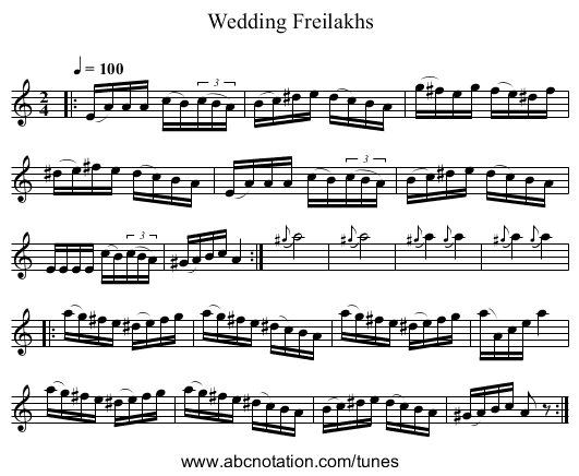 Wedding Freilakhs - staff notation