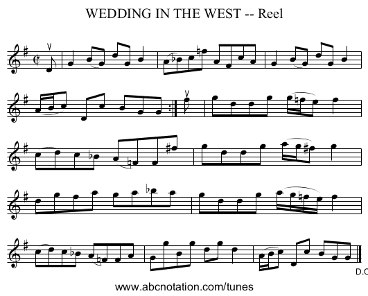 WEDDING IN THE WEST -- Reel - staff notation