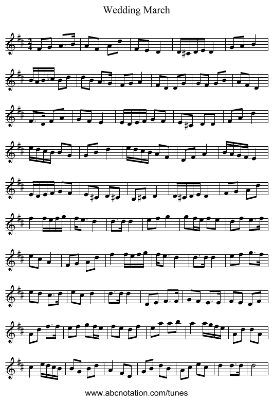 Wedding March - staff notation