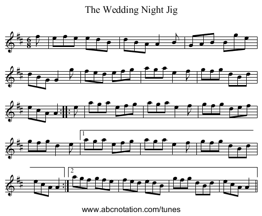 Wedding Night Jig, The - staff notation