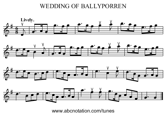 WEDDING OF BALLYPORREN - staff notation