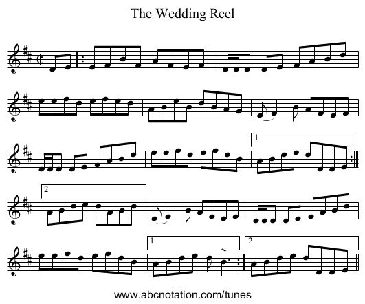 Wedding Reel, The - staff notation