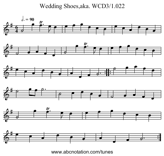 Wedding Shoes,aka. WCD3/1.022 - staff notation