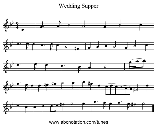 Wedding Supper - staff notation