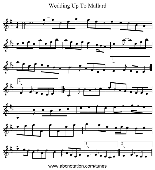 Wedding Up To Mallard - staff notation