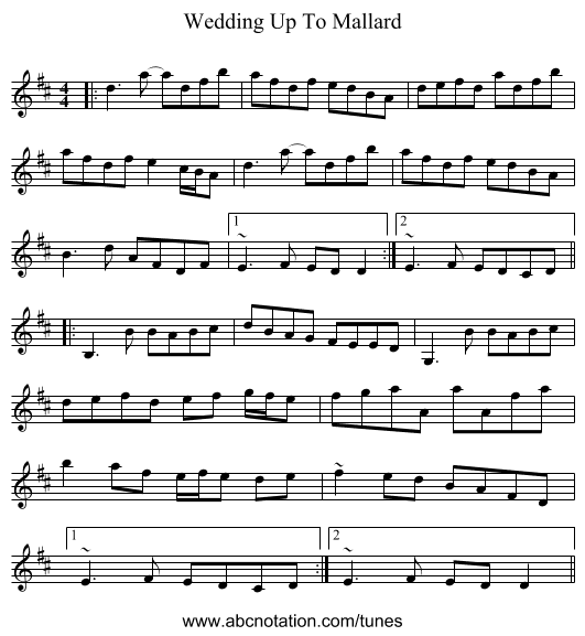 Wedding Up To Mallard - staff notation