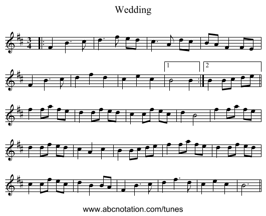 Wedding - staff notation