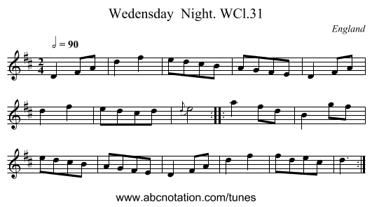 Wedensday  Night. WCl.31 - staff notation