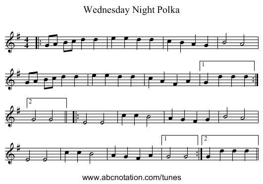 Wednesday Night Polka - staff notation