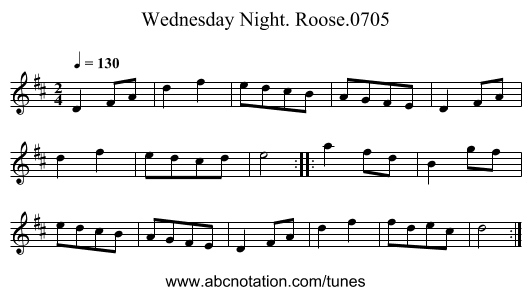 Wednesday Night. Roose.0705 - staff notation