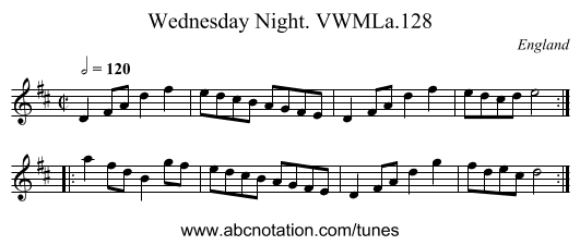 Wednesday Night. VWMLa.128 - staff notation