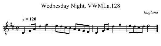 Wednesday Night. VWMLa.128 - staff notation