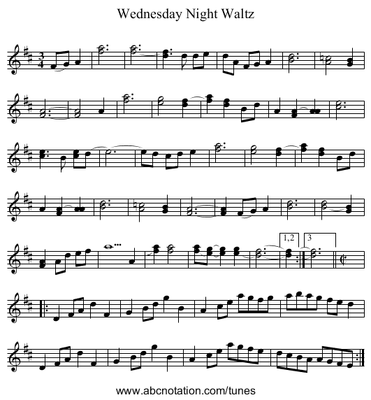 Wednesday Night Waltz - staff notation