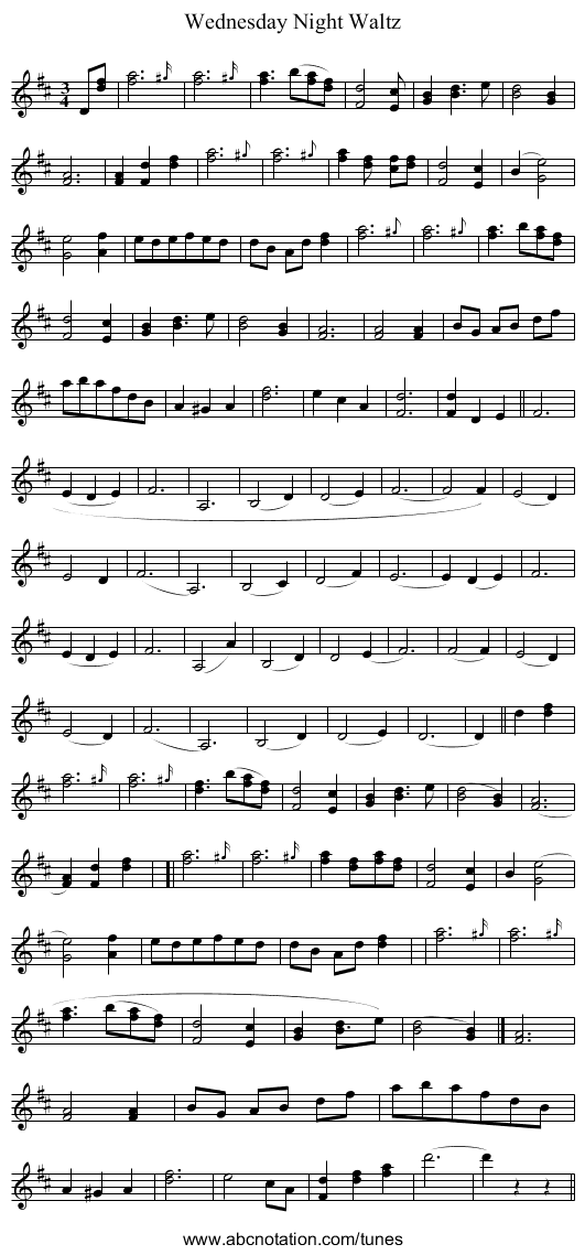 Wednesday Night Waltz - staff notation