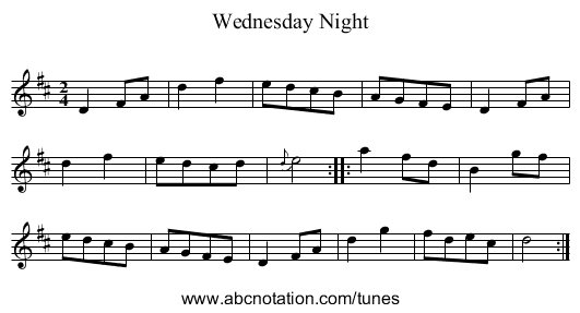 Wednesday Night - staff notation