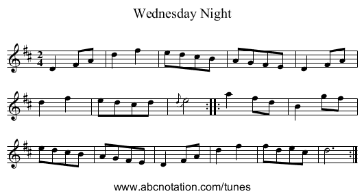 Wednesday Night - staff notation