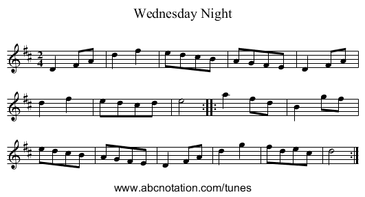 Wednesday Night - staff notation