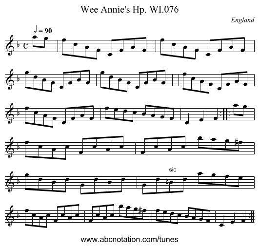 Wee Annie's Hp. WI.076 - staff notation