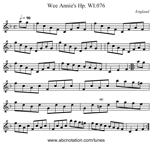 Wee Annie's Hp. WI.076 - staff notation