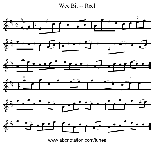 Wee Bit -- Reel - staff notation