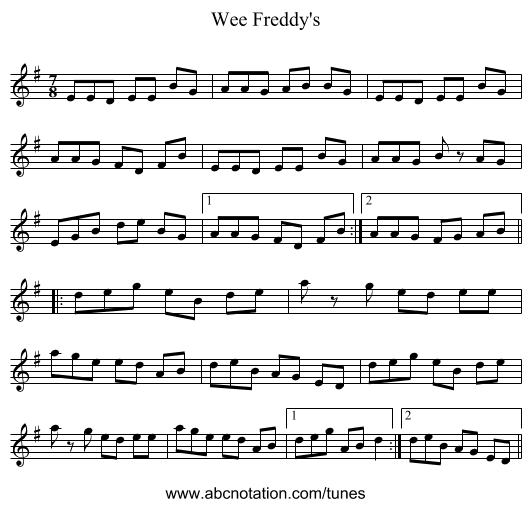Wee Freddy's - staff notation