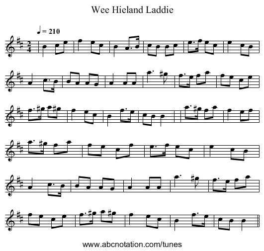 Wee Hieland Laddie - staff notation