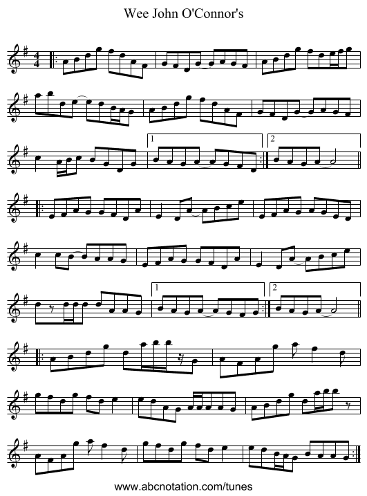 Wee John O'Connor's - staff notation