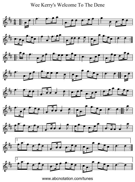Wee Kerry's Welcome To The Dene - staff notation