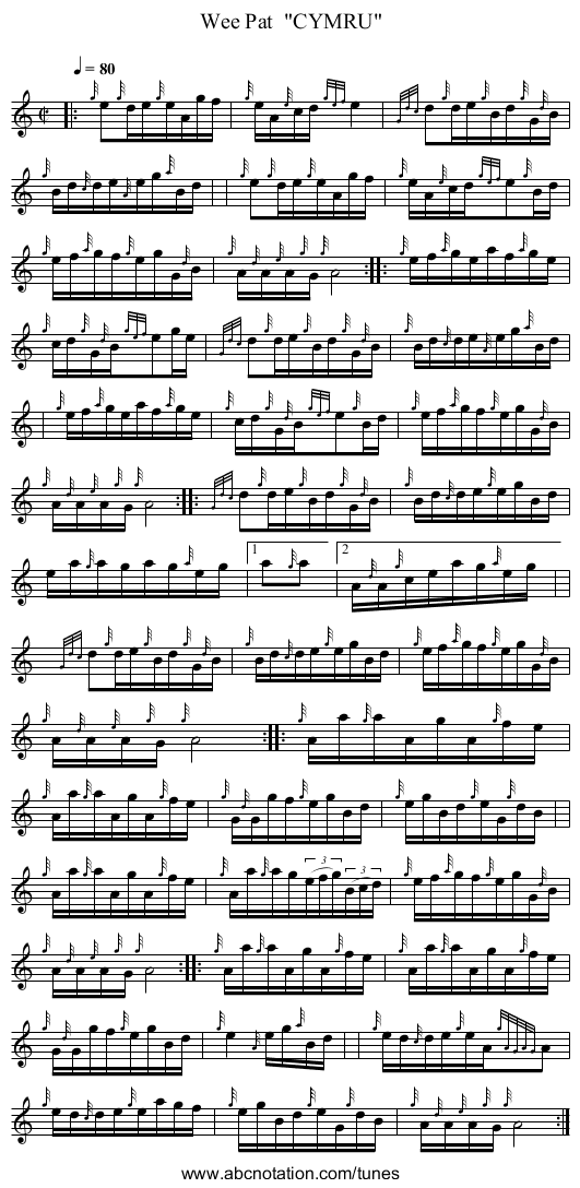 Wee Pat  CYMRU - staff notation