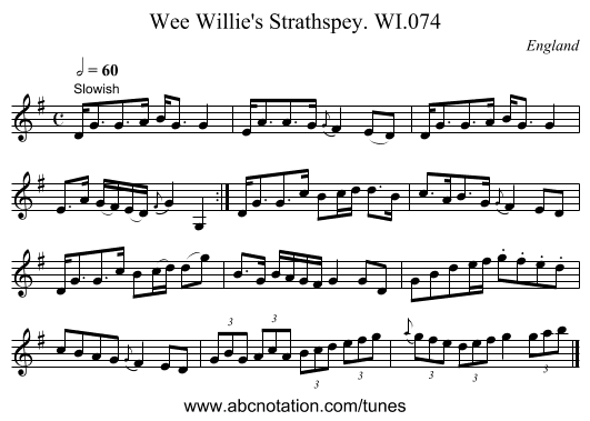 Wee Willie's Strathspey. WI.074 - staff notation