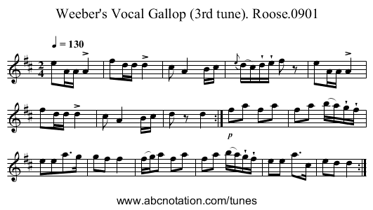 Weeber's Vocal Gallop (3rd tune). Roose.0901 - staff notation