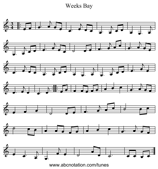 Weeks Bay - staff notation