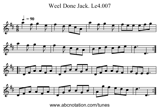 Weel Done Jack. Le4.007 - staff notation