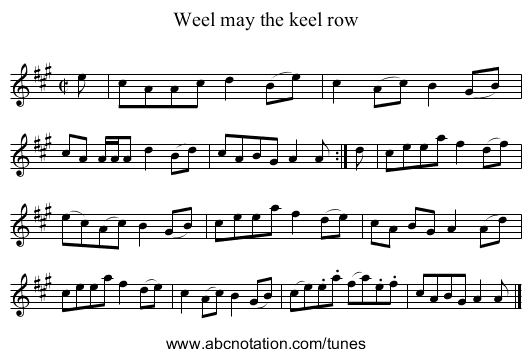 Weel may the keel row - staff notation