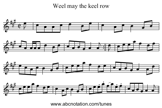Weel may the keel row - staff notation
