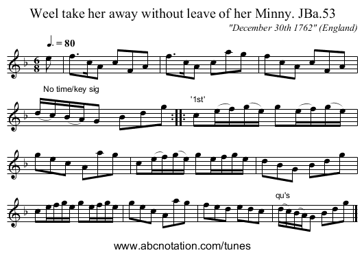 Weel take her away without leave of her Minny. JBa.53 - staff notation