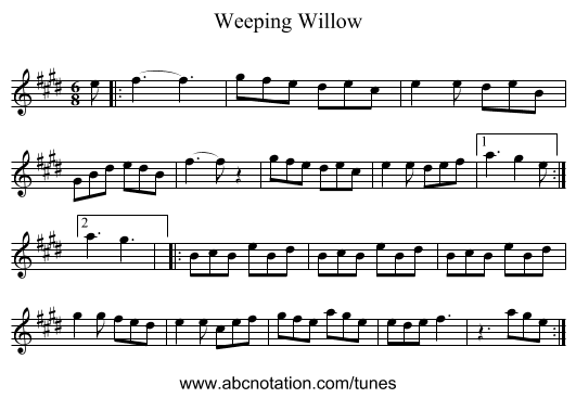 Weeping Willow - staff notation