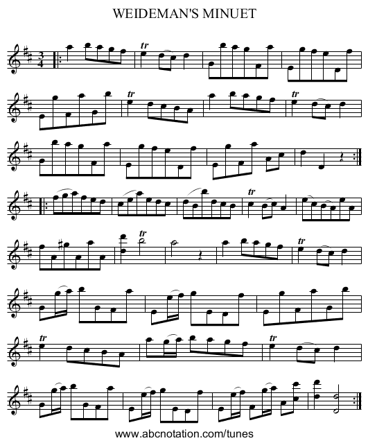 WEIDEMAN'S MINUET - staff notation