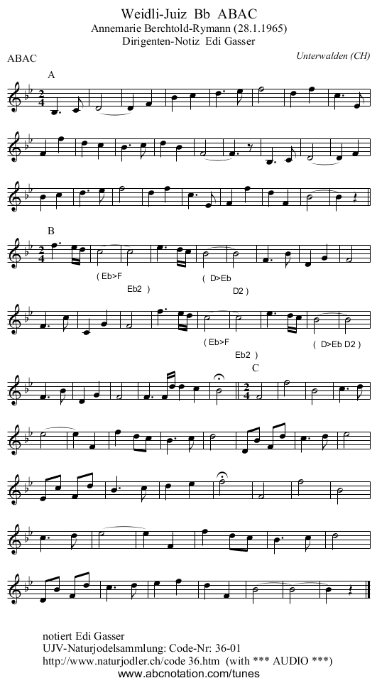 Weidli-Juiz  Bb  ABAC - staff notation