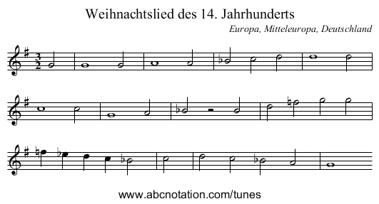 Weihnachtslied des 14. Jahrhunderts - staff notation