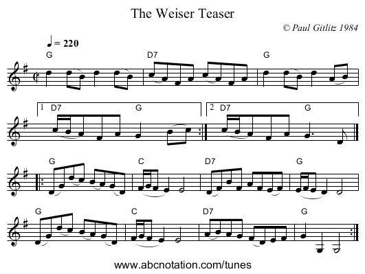Weiser Teaser, The - staff notation