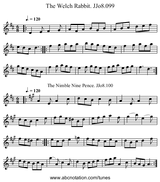 Welch Rabbit. JJo8.099, The - staff notation