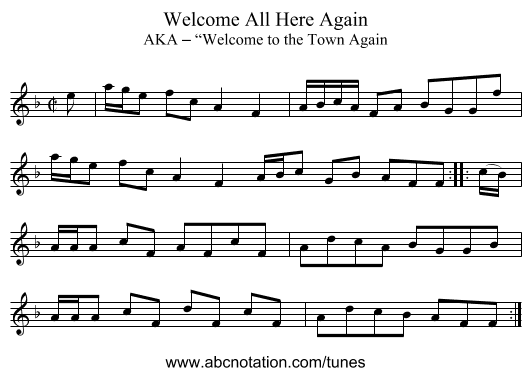 Welcome All Here Again - staff notation